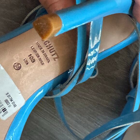 SCHUTZ Cloe Vinyl Strappy Heels – Blue Patent, Clear Strap, Size 10B Womens - Picture 7 of 8